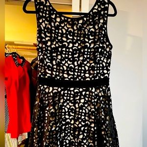 Beautiful Xscape dress size 12. Black decorative cutout overlay with nude slip.